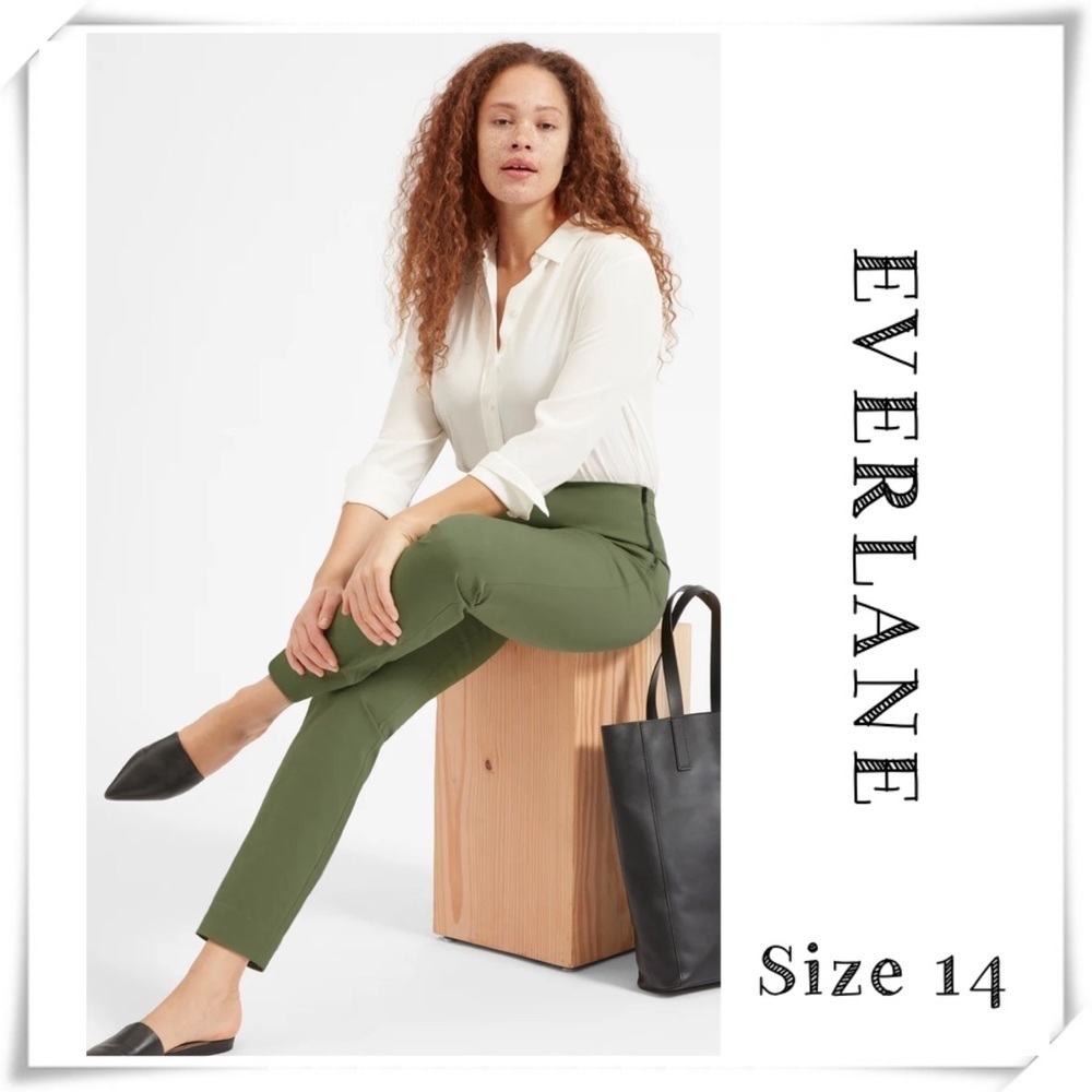 EVERLANE Everlane The Side-Zip Stretch Cotton Ankle legs Pant In Green